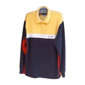 Vtg TOMMY HILFIGER Men's Sz XL Polo Shirt Color Block Rugby Y2K Acadamia - Picture 1 of 7