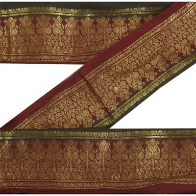 Encaje de costura Sanskriti vintage rojo oscuro borde de sari tejido brocado 1 yarda artesanal Foto 1 de 4