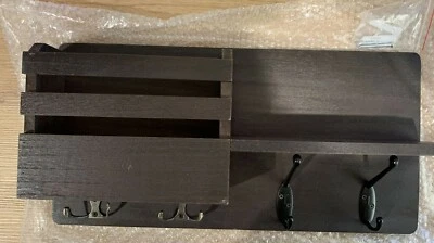 Key Holder Wall Mounted Organizer Mail Rack Key Hooks Wooden Home Decor Brown - Image 1 of 4