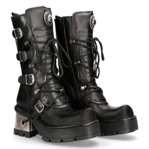 New Rock 373-S33 Mujer Negro 100% Cuero Gótico Punk Emo Rock Botas Estilo Motero - Imagen 1 de 8