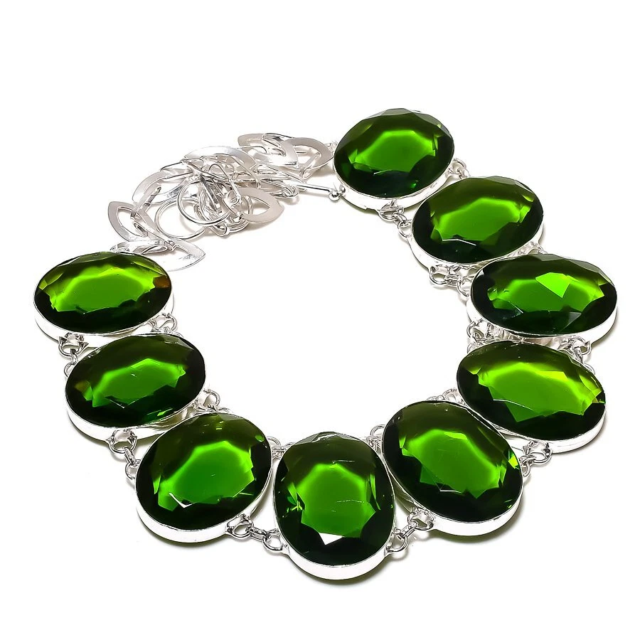 Faceted Peridot Gemstone 925 Sterling Silver Gift Jewelry Necklace 18" AB 795 R6 - Image 1 of 4
