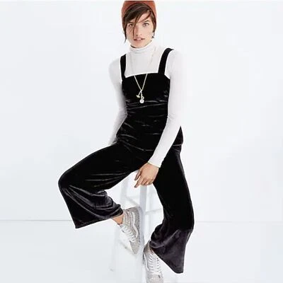Женский комбинезон Madewell измельченный черный бархат широкие ноги готический лестный размер 12 - Изображение 1 из 4