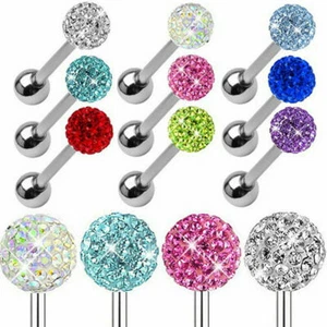 14g Mode Körper Chirurgie Stahl Zunge, Lippe Kristall Kugelstange Ohrstecker Piercing - Bild 1 von 16