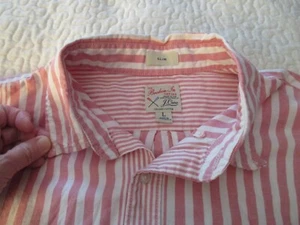 J. Crew Men's Long Sleeve Shirt L Pink & White Stripe Broken In Oxford Slim Fit - Picture 1 of 12