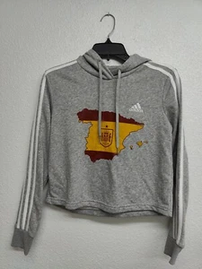 Adidas Women's Essentials 3-Stripes Cropped Hoodie, Color Gray Size XS - Picture 1 of 2