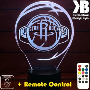 HOUSTEN ROCKETS BASKETBALL Personalised 3D LED Night Light 7 Colour Change Lamp - Picture 1 of 15