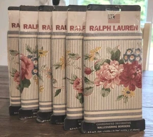 6x Ralph Lauren Daniella Ticking Sky Wallpaper Borders 8.5 Sq Ft *From Same Lot* - Picture 1 of 5