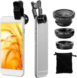 3in1 Objektiv Makro Weitwinkel Fischauge Linse Lens für Handy Smartphone Schwarz - Bild 1 von 4