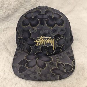 Stussy New Era Smoke Gray Aloha Hawaiin Floral 5 Panel Adjustable Hat Cap RARE