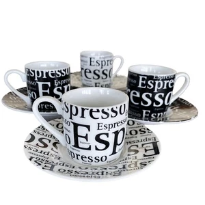 4 Sets (or 2) Konitz Made in Germany Black White Espresso Demitasse Cafe NWT - Picture 1 of 5