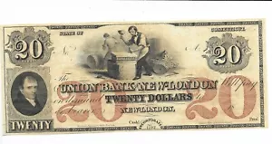 $20 Union Bank en Nuevo Londres Connecticut Crujiente UNC Billete Obsoleto Sobreimpreso Rojo - Imagen 1 de 3