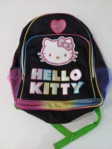 Sanrio 16" Hello Kitty Backpack School Book Bag Rainbow Holo Black Shiny Cat - Picture 1 of 7