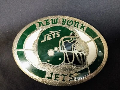 Mens Belt Buckle New York Jets Sports Helmet Handmade Signed Green White NFL VTG - Image 1 of 4