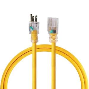 3 Foot Lighted Outdoor Extension Cord 12/3 Sjtw Heavy Duty Black Extension Cable - Picture 1 of 7
