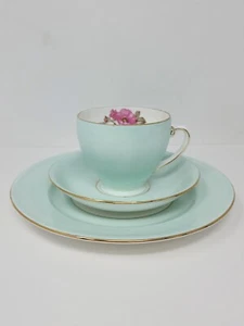 Royal Grafton Bone China Tea Cup, Saucer & Plate Mint Green Gold Floral England - Picture 1 of 15