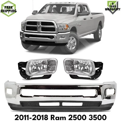 Front Bumper Face Bar Chrome & Fog Lights Kit For 2011-2018 Ram 2500 3500 Foto 1 de 4