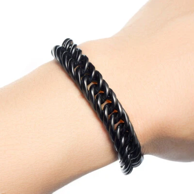 Мужской черный браслет-цепочка из нержавеющей стали шириной 11/13 мм с кубинскими звеньями 7–11 дюймов - Изображение 1 из 4