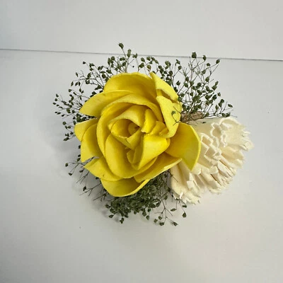 Sola Wood Flowers Boutonniere Yellow and Ivory Flowers Wedding Prom Groom - Image 1 of 4