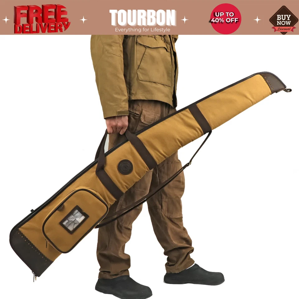 Tourbon Shotgun Carrying Case Gun Bag Sling Slip Weapon Storage-Canvas Leather - Image 1 of 4