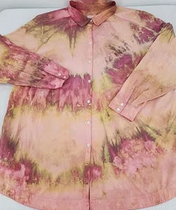 J. Jill Women 3X Button Up Long Sleeve Tunic Procion Ice Tie Dye Upcycled Pocket - Picture 1 of 23