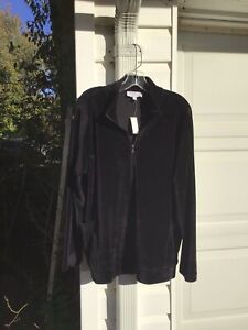 NWT Talbots Soft & Cozy Black Velour Zip Long Sleeve Sweatshirt Pockets 1X 16W