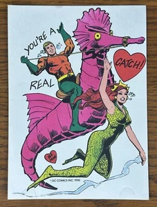 VALENTINE'S DAY CARD AQUAMAN MERA STORM AQUAWOMAN VTG 1980 DC Comics Real Catch - Picture 1 of 3