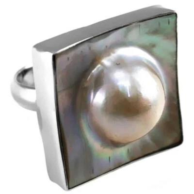 925 ECHT SILBER *** XXL Designer Ring Mabe Perle, rechteckig, Gr. 55 - Bild 1 von 3