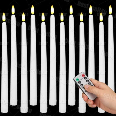 12 Pcs Flickering Flameless Taper Candles Light with Remote Control Timer Dimmer - Image 1 of 4
