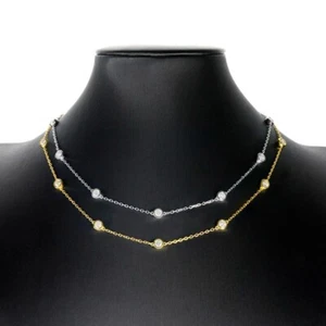 4mm D Moissanite Bubble Tennis Necklace Chain S925 Silver 18K White Gold Plated - Picture 1 of 13