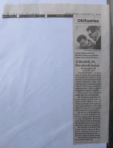 Obituario Noticias Clippiing Boston Globe 21/01/2015 Al Bendich 85 Abogado Libertad de Expresión - Imagen 1 de 1