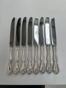 8x VINTAGE ALVIN STERLING SILVER CHATEAU ROSE HANDLED KNIVES - 22cm LONG - Picture 1 of 15