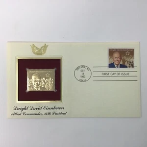 Dwight David EISENHOWER Gold 22K, 34th PRESIDENT Stamp, First Day of Issue 1990 - Picture 1 of 6
