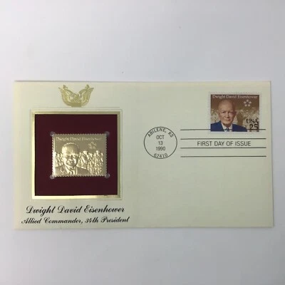 Dwight David EISENHOWER Gold 22K, 34th PRESIDENT Stamp, First Day of Issue 1990 - Image 1 of 4