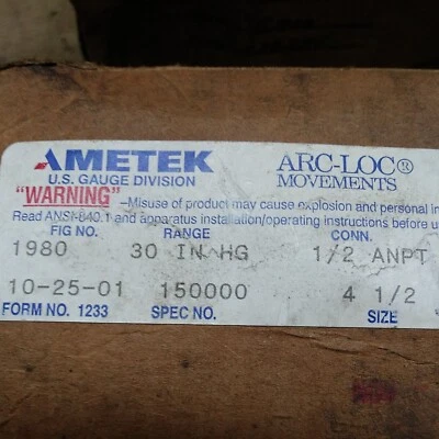 AMETEK 1980 30 PSI 1/2 ANPT LM 4 1/2" ARC-LOC ESPECIFICACIÓN NO 150000 Foto 1 de 2