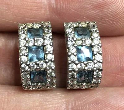 5645 Ti Sento Milano Firmado Topacio Azul Esterlina 925 Pendientes de Aro Curvo 5.8 g Foto 1 de 4