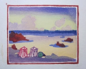 Ivy Bailey Original Acuarela Playa Escena 19x14cms Londres Artista Mediados del siglo XX - Imagen 1 de 6