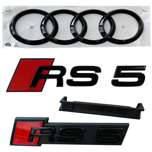 Original Audi Black Edition RS5 Emblem Kühlergrill + Heck + Ringe PAKET Schwarz - Bild 1 von 5