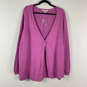 Woman Within Cardigan Sweater Size 2X Pink Open Knit V Neck Cotton - Picture 1 of 10