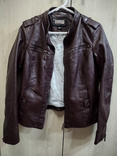 VETEMENTS Giacca donna Joujou ecopelle pelle marrone foderata pelliccia sintetica giacca grande