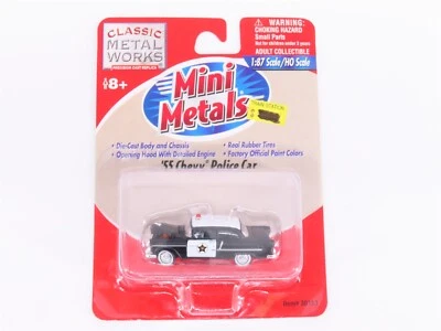 HO Scale CMW Mini Metals #30153 '55 Chevy Police Car - Black/White - Image 1 of 4