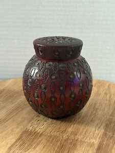 Vintage Hand Carved Polish Folk Art Floral Wood Teak Jar /Box With Lid - Picture 1 of 7