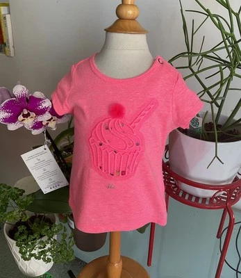 IKKS 12 MO DISEÑO FRANCÉS POLI ALGODÓN T-SHIET NEÓN ROSA NUEVO CON ETIQUETAS Foto 1 de 4