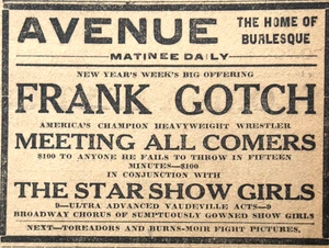 1907 Detroit Newspaper Page - Wrestler Frank Gotch Vaudeville Appearance Ad - Picture 1 of 2