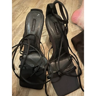 Tacones de aguja Topshop para mujer negros con tiras con cordones talla 9 Foto 1 de 4