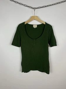 Sezane Rue Saint-Fiagre Ribbed T-Shirt Button Henley Short Sleeve Women's Sz S - Picture 1 of 7