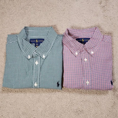 Ralph Lauren Kids Red Green Plaid Button Down Shirt Long Sleeve Polo Pony XL LOT - Image 1 of 4