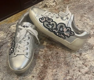 Ash Damen Nak Bis Silber Leder Niedrig Turnschuhe Schwarz Stickerei & Pailletten 7 - Bild 1 von 14