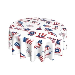 4th of July Tablecloth 60 Inch Round, Patriotic Memorial Day Tablecloths Stain - Picture 1 of 8