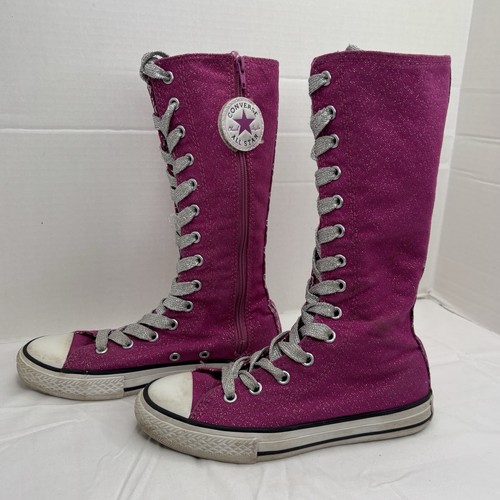 Stivali vintage Converse All Star al ginocchio glitter rosa pizzo ragazze taglia giovane 1