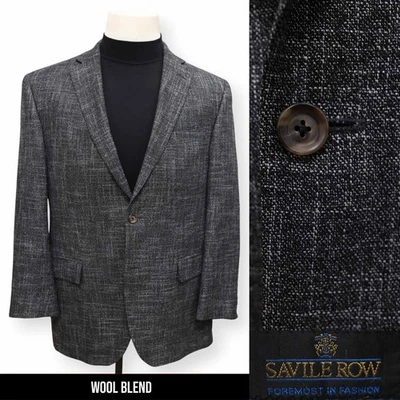 SAVILE ROW Hombre Negro Gris Patrón MEZCLA DE LANA Abrigo Deportivo Traje Chaqueta Blazer 42 R Foto 1 de 4